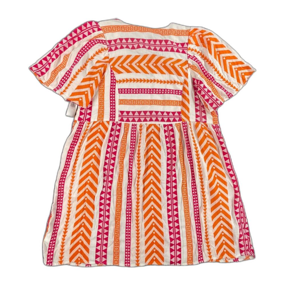 Old Navy Jacquard Mini Swing Dress Large Pink Orange Geometric Aztec Boho Folk - Picture 2 of 14